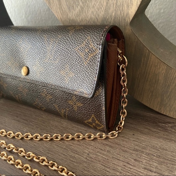 ⚜️Louis Vuitton Monogram Pochette Wallet Crossbody Chain + Vachetta Strap WOC - Picture 6 of 15